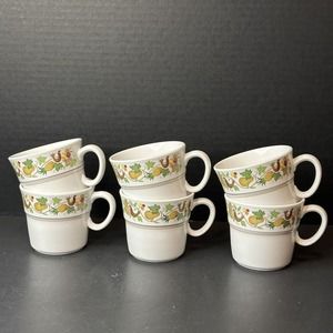 Noritake Progression, Homecoming/9002 Mug/Cup Set of 6 Birds/Fruit Border VTG